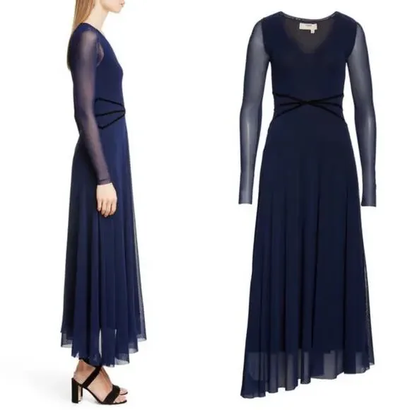 Fuzzi Velvet Long Sleeve Asymmetrical Maxi Dress - Picture 4 of 16